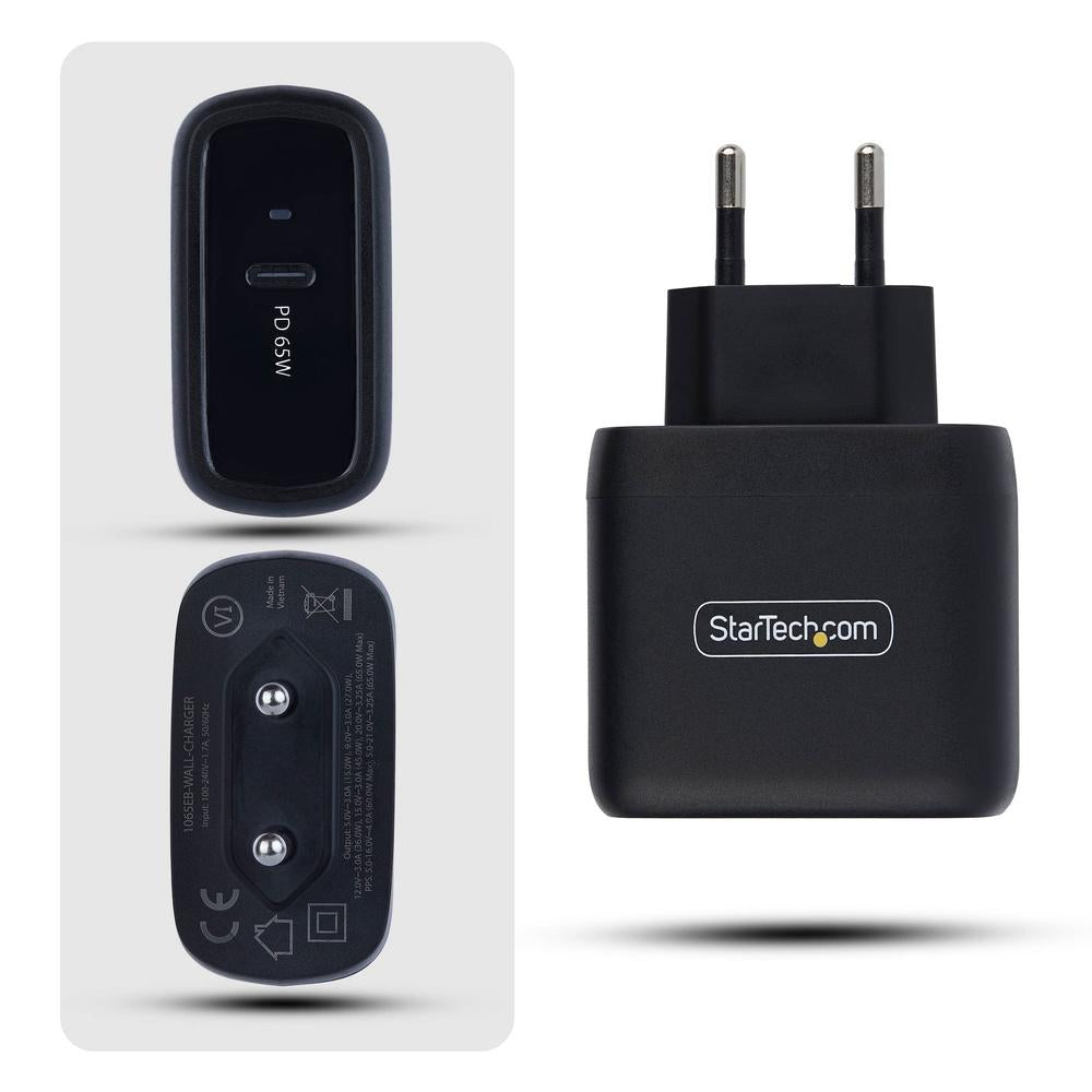 Cargador pared startech 65w 1x USB tipo c negro