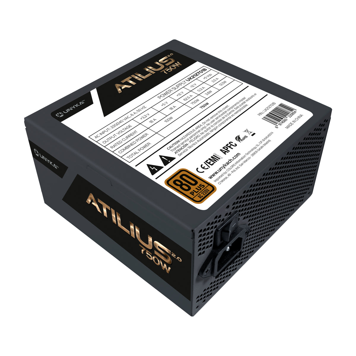 Fuente de alimentacion Unykach atilus 2.0 gaming ATX 750w