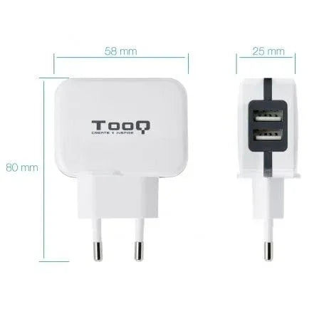 Cargador de Pared TooQ TQWC-1S02WT/ 2xUSB/ 17W - PixelPlaza