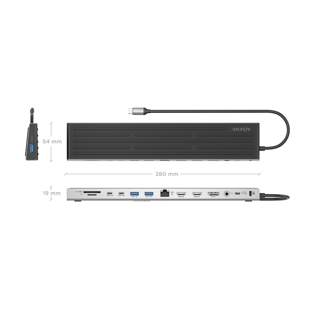 Docking USB Tipo-C Aisens ASUC-13P042-GR/ 2xUSB Tipo-C/ 1xUSB Tipo-C PD/ 2xUSB/ 2xHDMI/ 1xDisplayPort/ 1xLector de Tarje