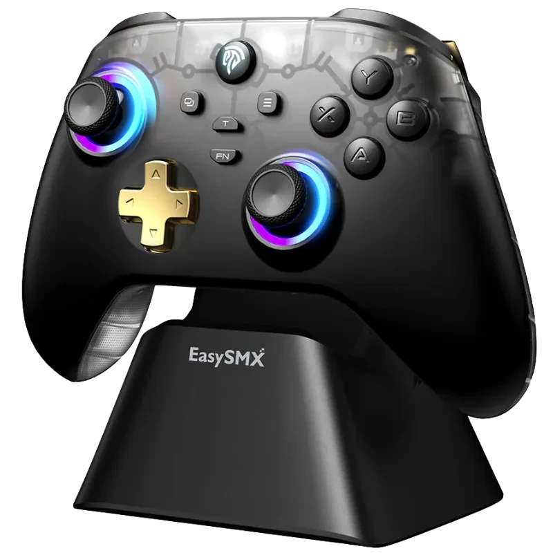EasySMX D05 PC Negro multiplataforma con Base de Carga, Joysticks efecto Hall y gatillos vibración 1000mAh RGB Mando
