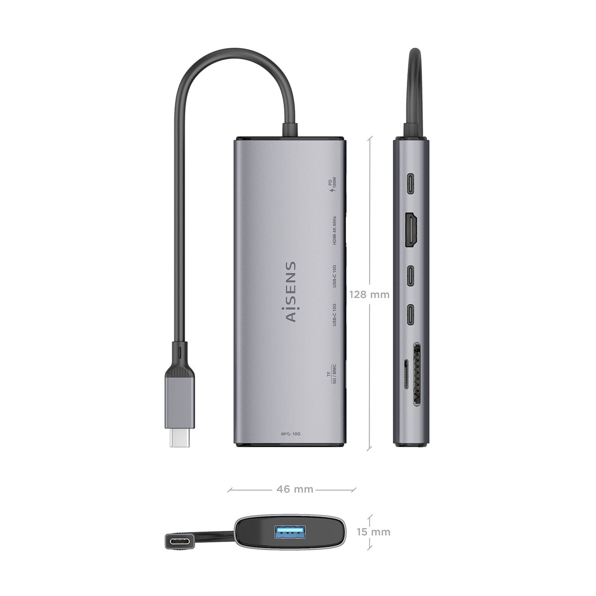 Docking USB Tipo-C Aisens ASUC-7P031-GR/ 1xHDMI 4K/ 1xUSB/ 2xUSB Tipo-C/ 1xLector Tarjetas/ 1xUSB Tipo-C PD/ Gris