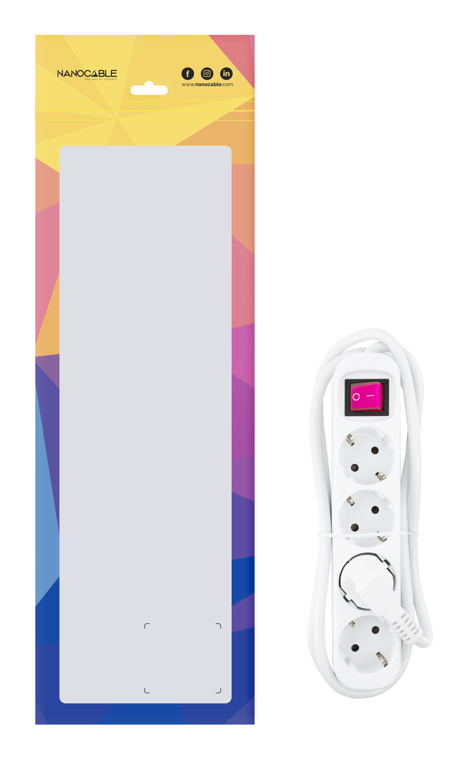 Regleta con Interruptor Nanocable 10.37.0004/ 4 Tomas de Corriente/ Cable 1.4m/ Blanca
