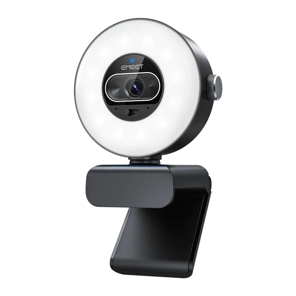 EMEET SmartCam S600L con Aro de Luz 4K 30fps 2 Micrófonos Negro autoenfoque Webcam