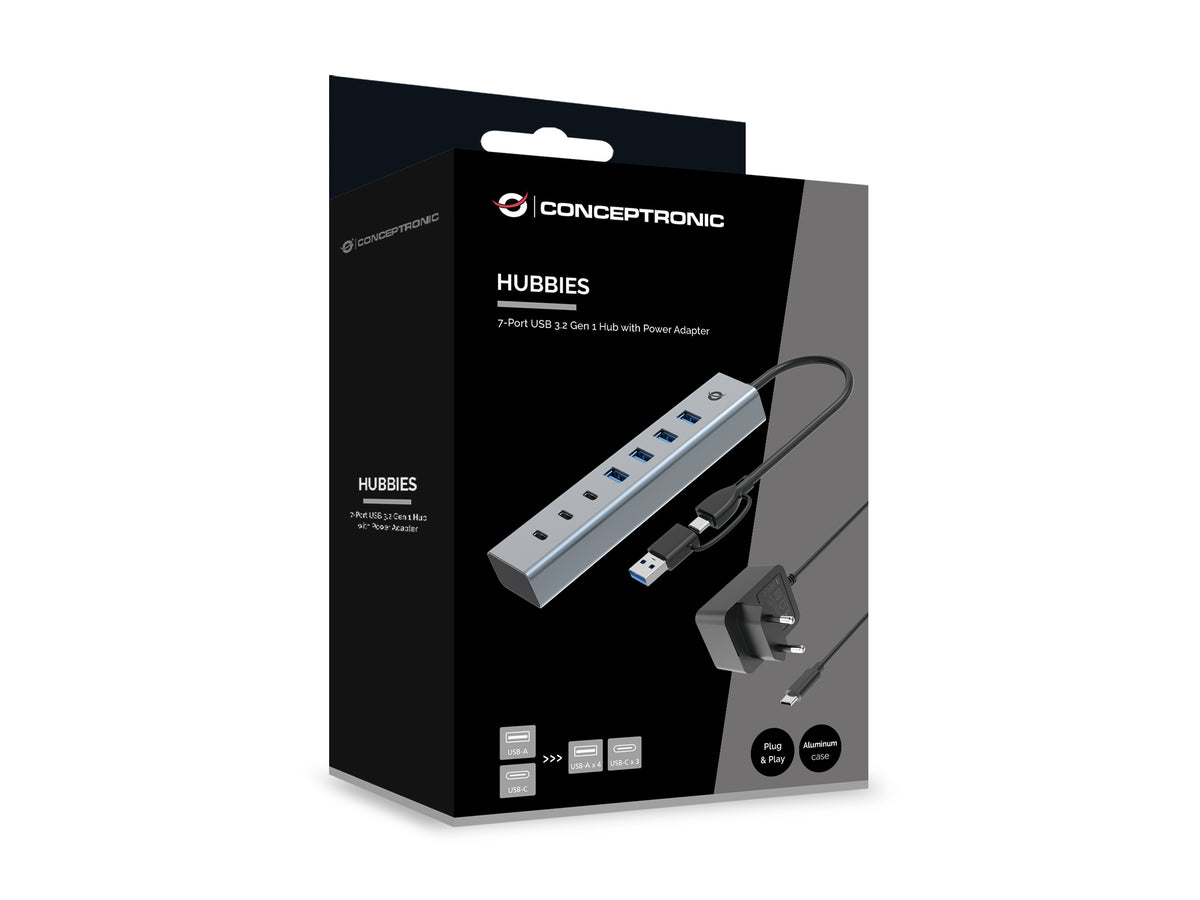Hub USB 3.0 Conceptronic hubbies20gp 7 puertos USB - c a 3xusb - c 4xusb - a con alimentador