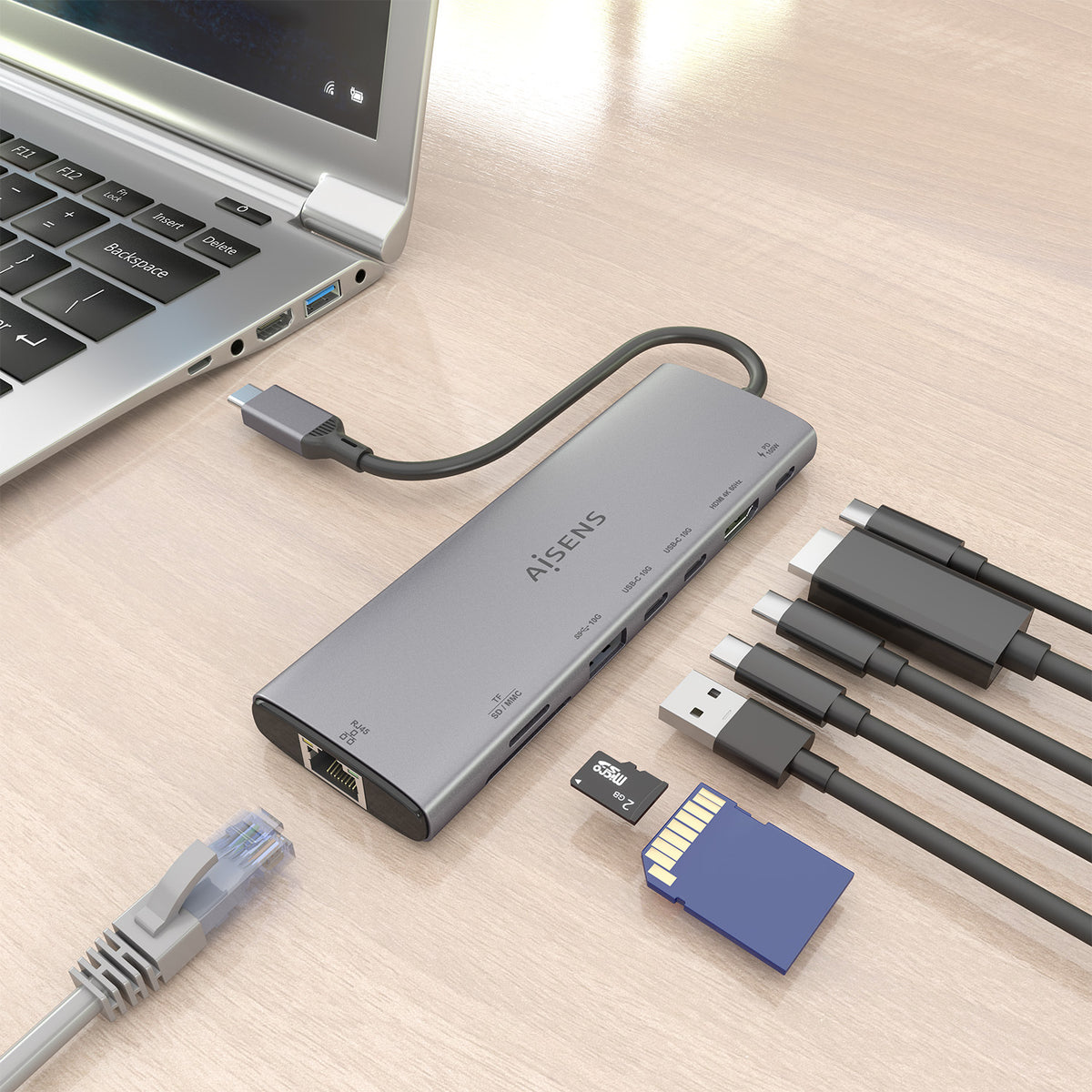 Docking USB Tipo-C Aisens ASUC-8P033-GR/ 1xHDMI 4K/ 1xUSB/ 2xUSB Tipo-C/ 1xRJ45/ 1xLector Tarjetas/ 1xUSB Tipo-C PD/ Gri
