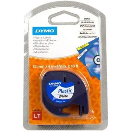 Cinta Rotuladora Adhesiva de Plástico Dymo 91221/ para Letratag/ 12mm x 4m/ Negra-Blanca - PixelPlaza