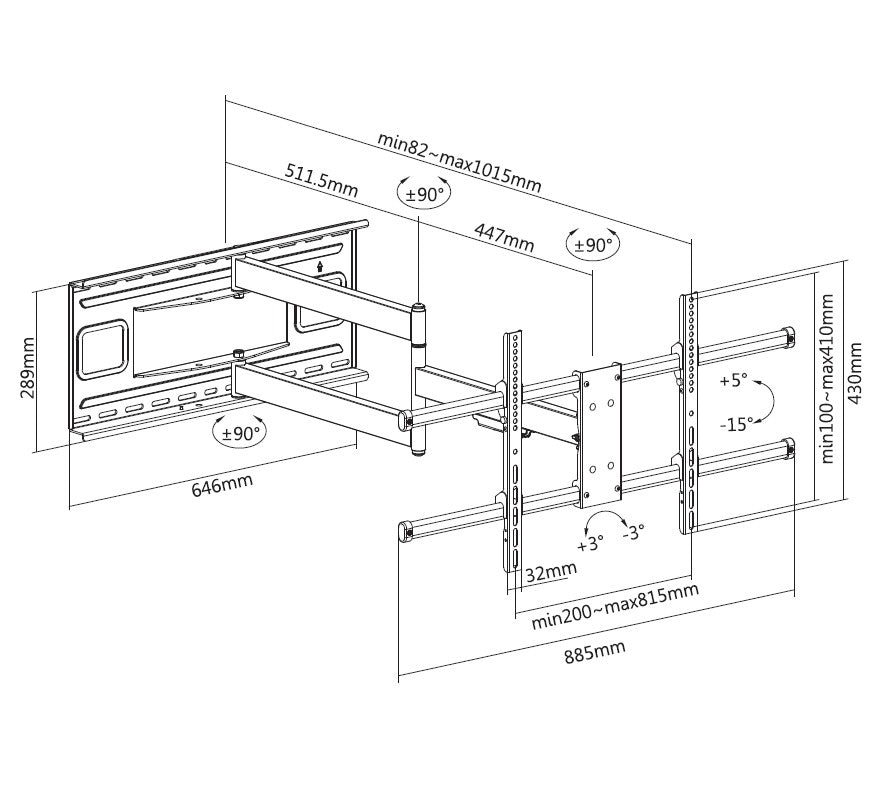 Soporte de pared orientable Equip para pantalla de 43 pulgadas · 80 pulgadas doble brazo largo articulado Equip max.