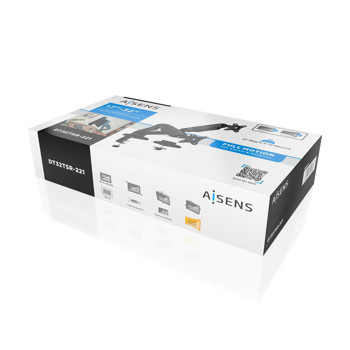 Soporte de Mesa con Contrapeso para 2 Monitores o TV Aisens DT32TSR-221/Giratorio/ Inclinable/ hasta 9kg