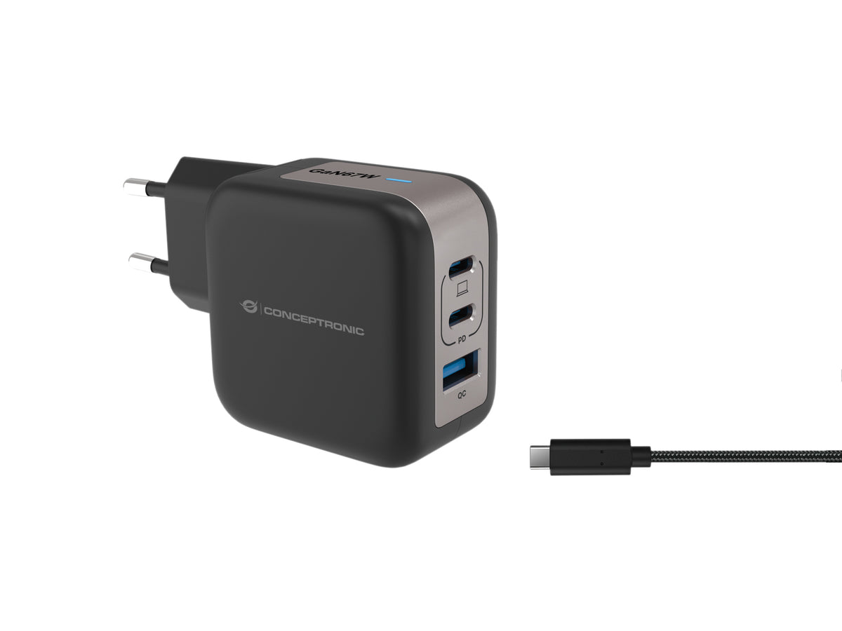 Cargador de pared Conceptronic althea17b 67w 2x USB tipo c 1x USB tipo a