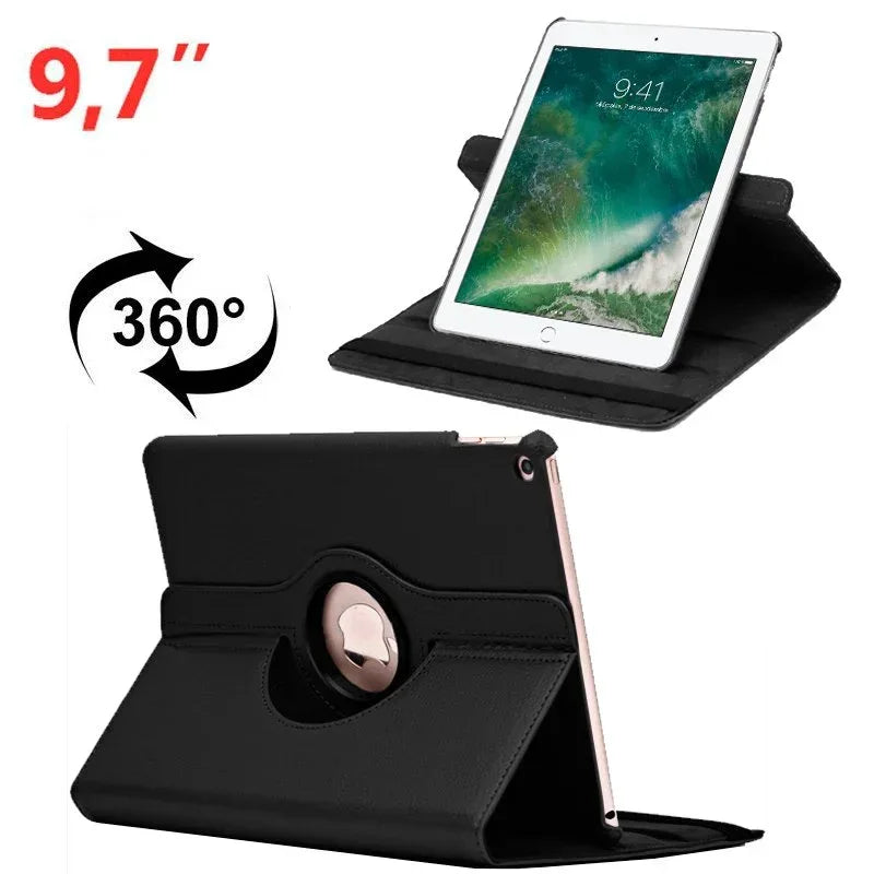 Funda COOL para iPad Air / Air 2 / Pro 9.7 / iPad 2017 / iPad 2018 9.7 pulg Giratoria Polipiel Negro - PixelPlaza