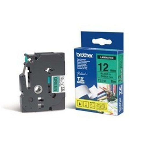 Brother Gloss Laminated Labelling Tape - 12mm, Black/Green