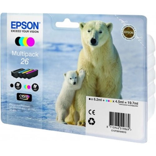 Epson Cartucho Negro/tricolor T26 pack 4 XP/600/605/700/800