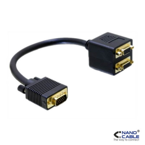 Nanocable - Cable BIFURCADOR SVGA (3C+9) - cable 20cm - conexión HDB15/M-2xHDB15/H - Contactos ORO - para duplicar señal
