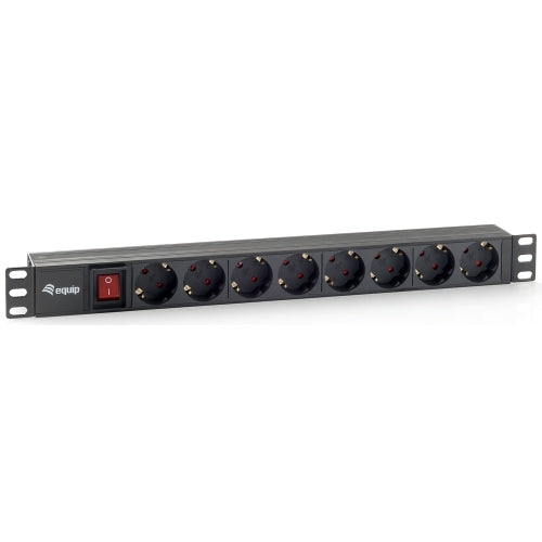 Equip - Regleta Alimentación Aluminio - Para Rack 19" 1U - 8 Tomas Schuko- 2USB - Con interruptor - Max 4000W - Protec. 