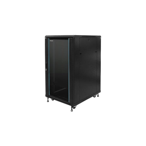 Armario rack suelo 19" PHASAK-PRO 18U 600x600 negro, 2 bandejas fijas+Ventilación X4-12" + Regleta X6 (INCLUYE MONTAJE Y