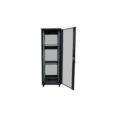 Armario rack suelo 19" PHASAK-PRO 32U 600x600 negro, 2 bandejas fijas+Ventilación X4-12" + Regleta X6 - Montado (INCLUYE
