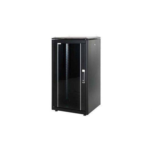 Armario rack suelo 19" PHASAK-PRO 22U 600x800 negro, 2 bandejas fijas+Ventilación X4-12" + Regleta X6 (INCLUYE MONTAJE Y