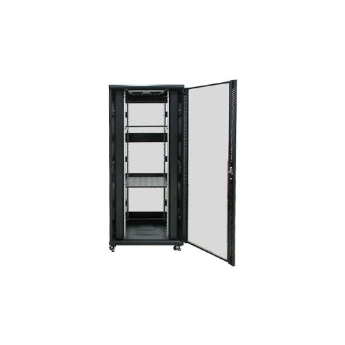 Armario rack suelo 19" PHASAK-PRO 42U 800x1000 negro, 2 bandejas fijas+Ventilación X4-12" + Regleta X6 (INCLUYE MONTAJE 