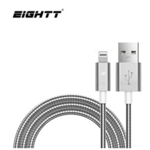 Eightt - Cable USB a Iphone Lightning - 1.0M - Trenzado de Nylon - Color Plata