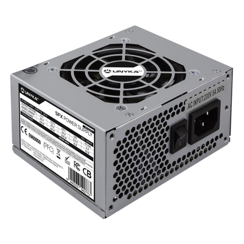 Fuente Alimentación Unykach SFX mATX (Formato cuadrado) 450W - 1x ventilador 8cm - 24 pins - 2 x SATA - 2 x Molex - 1 x 