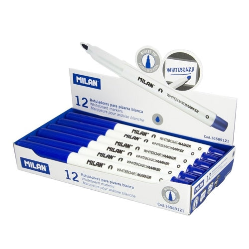 Milan Rotulador Pizarra Blanca Azul - Punta Redonda 3.7MM - 12 unidades