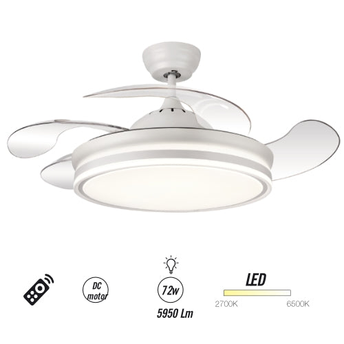 Ventilador Calima - Techo - 1080 mm - Mando a distancia - 6 velocidades - Motor DC - Luz LED integrada - Acabado en blan
