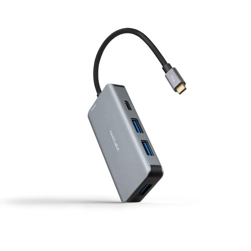 Hub USB-C 3xUSB3.0+USB-C+USB-C pd 100W gris 15 cm