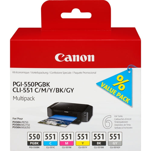 Canon Cartucho PGI550/CLI551 Pack de 6 - Pixma IP7250 IP7240 C/M/Y/BK/G/BK Multipack