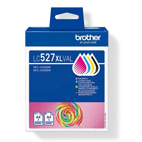 Brother Pack de 4 cartuchos de tinta negro, cian, magenta y amarillo LC527XLVAL