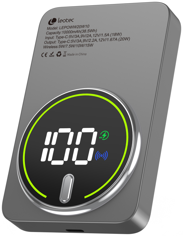 Leotec Power Bank inalámbrico 20W 10000 mAh Gris #gris