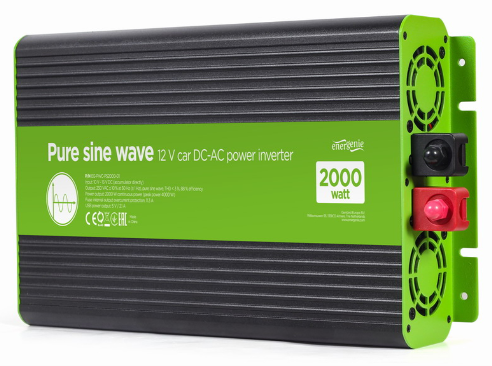 Energenie EG-PWC-PS2000-01 adaptador e inversor de corriente Auto 2000 W Negro, Verde