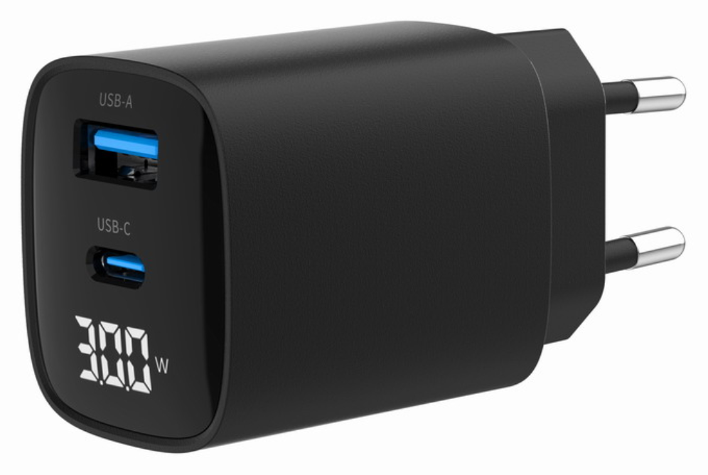 Gembird TA-UC-PDQC30LCD-BK-01 cargador de dispositivo móvil Smartphone, Reloj inteligente, Tableta Negro Corriente alter