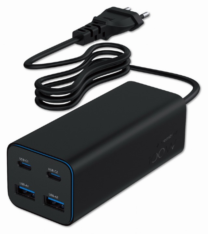 Gembird TA-UC-2A2C-PD100-01-BK cargador de dispositivo móvil Portátil, Smartphone Negro Corriente alterna Carga rápida I