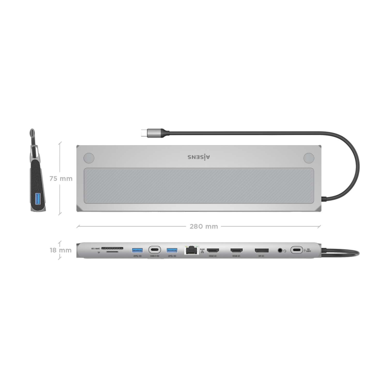 Aisens ASUC-12P020-GR base para portátil y replicador de puertos Alámbrico USB 3.2 Gen 1 (3.1 Gen 1) Type-C