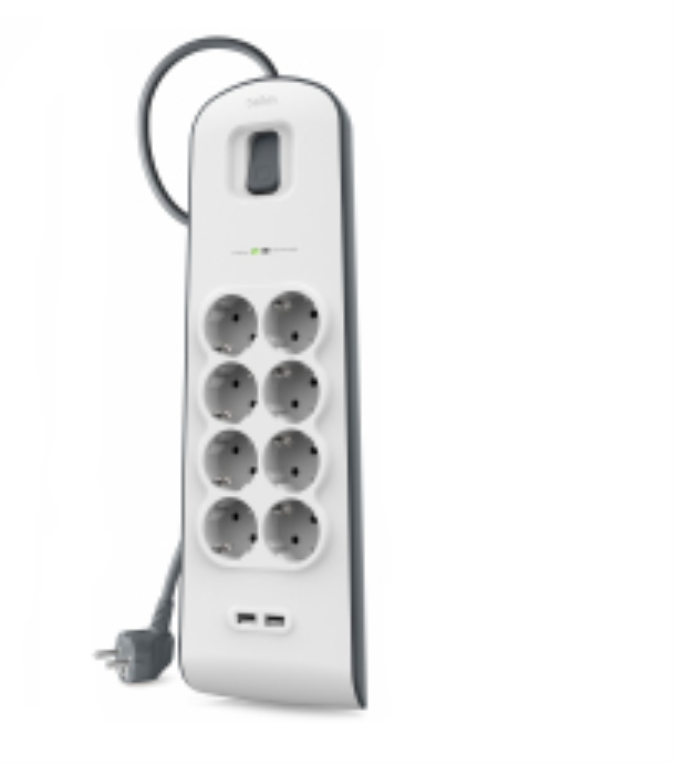 Belkin BSV804VF2M limitador de tensión Blanco 8 salidas AC 2 m