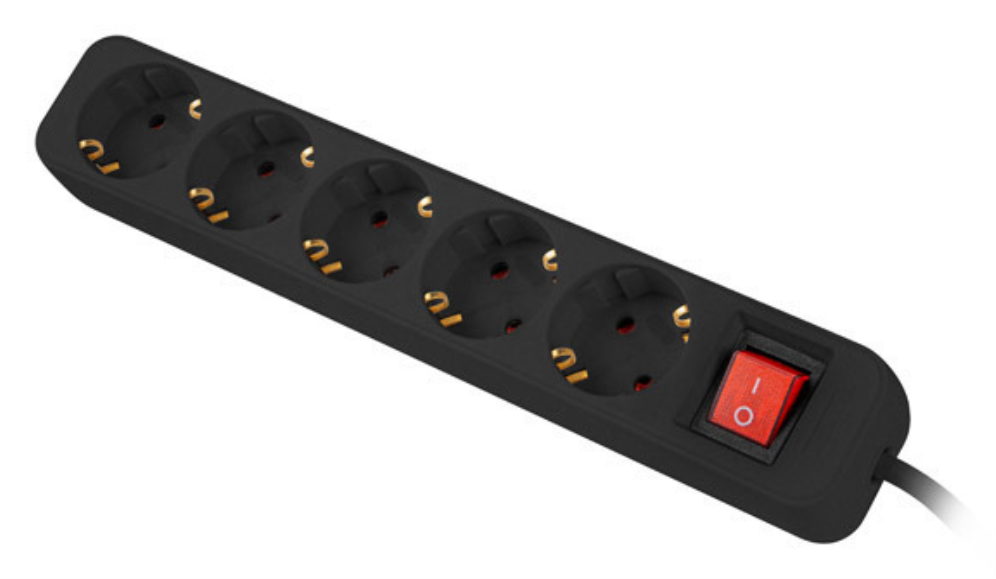 Lanberg PS1-05F-0300-BK base múltiple 3 m 5 salidas AC Interior Negro