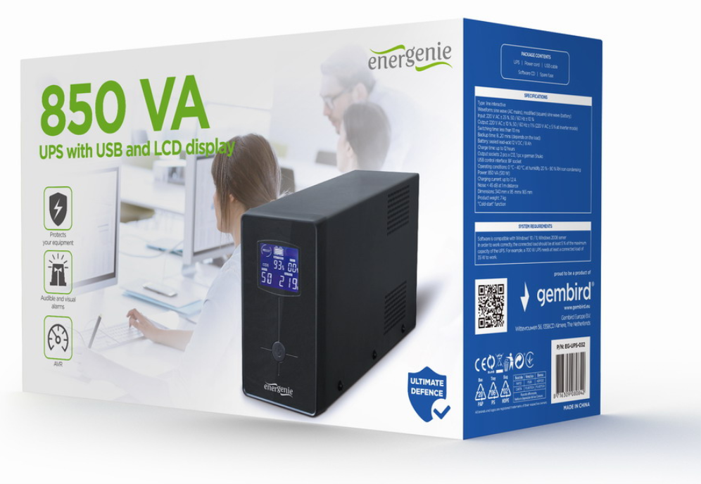 Gembird EG-UPS-032 sistema de alimentación ininterrumpida (UPS) 0,85 kVA 510 W 3 salidas AC