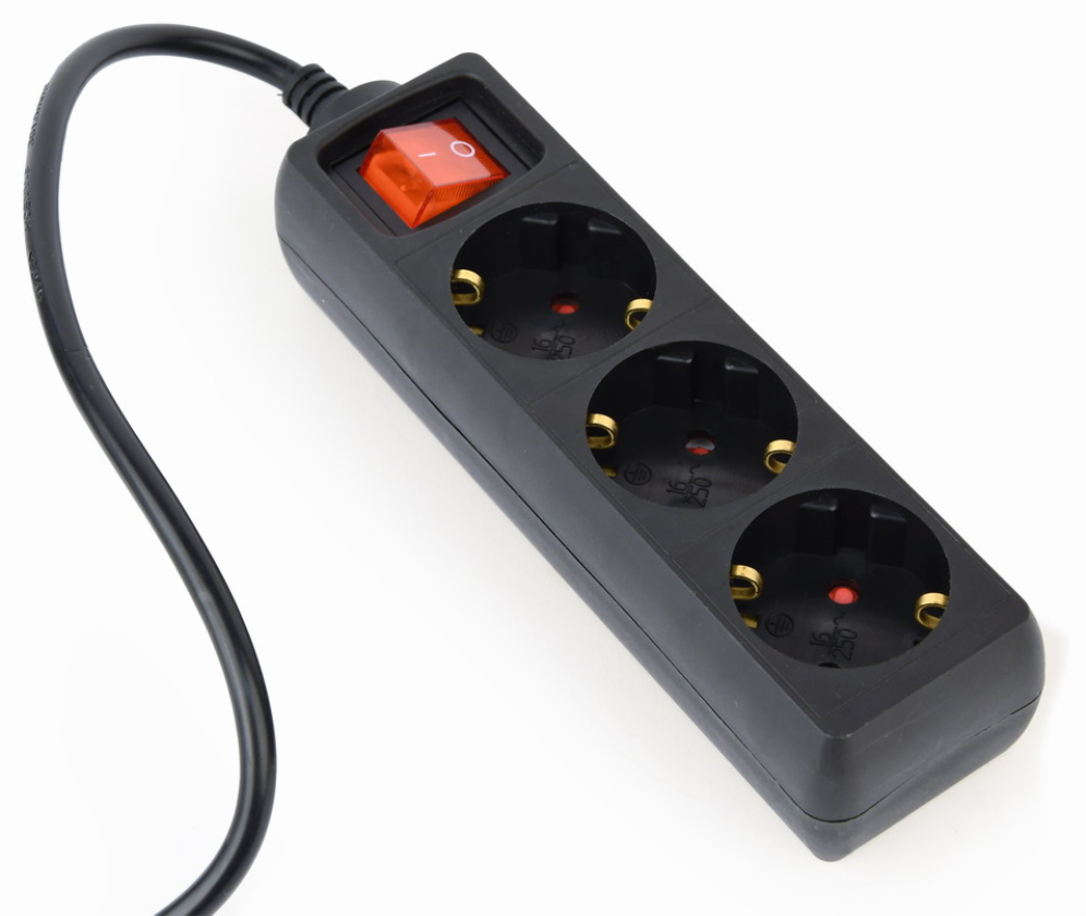 Gembird EG-PSU3-01 base múltiple 0,6 m 3 salidas AC Interior Negro