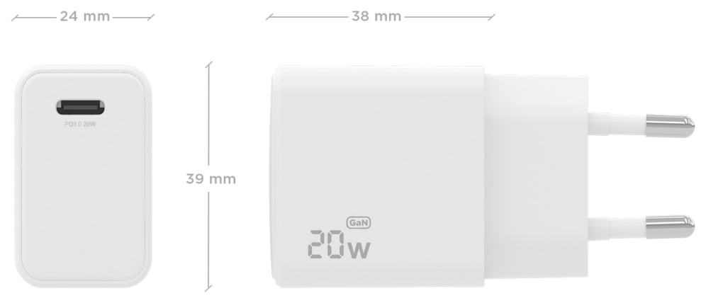 Aisens Cargador GaN USB-C PD3.0 1xUSB-C 20W, Blanco