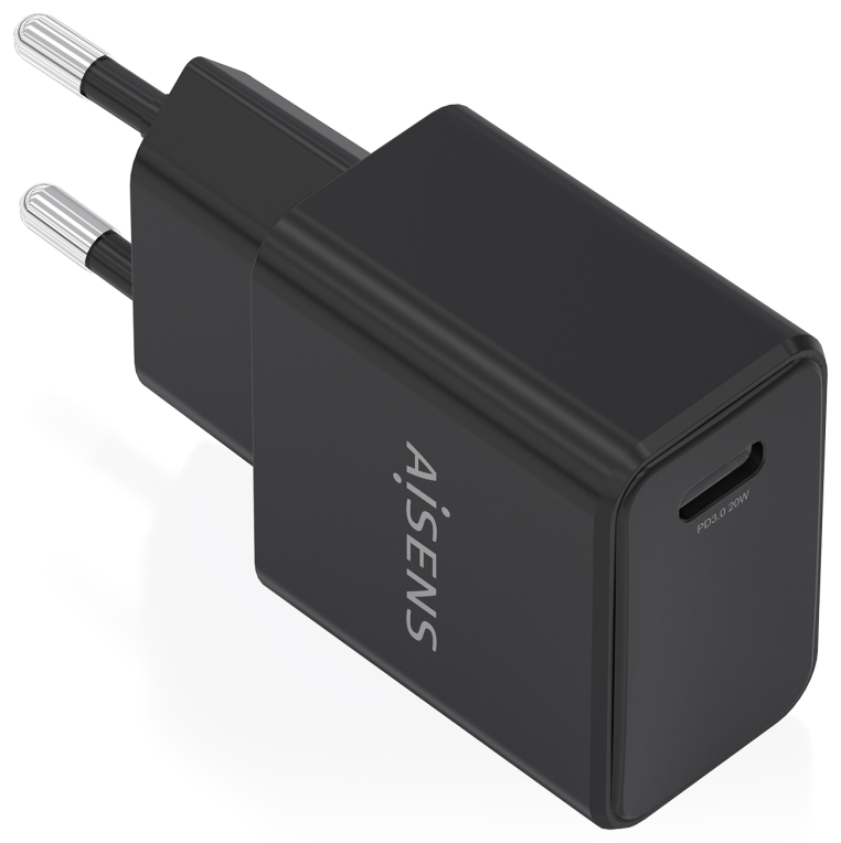 Aisens Cargador GaN USB-C PD3.0 1xUSB-C 20W, Negro