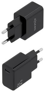 Aisens Cargador GaN USB-C PD3.0 1xUSB-C 20W, Negro