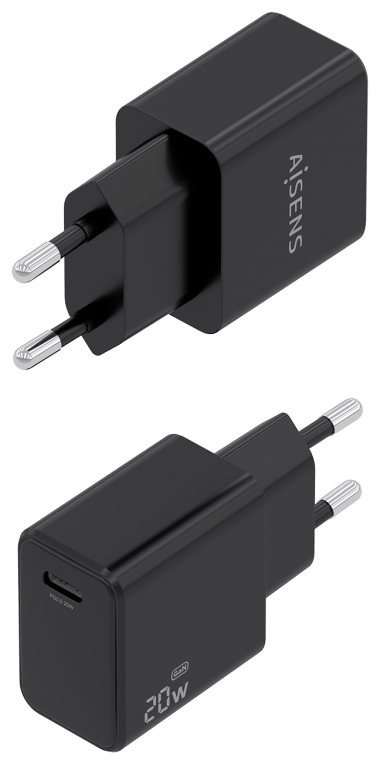 Aisens Cargador GaN USB-C PD3.0 1xUSB-C 20W, Negro