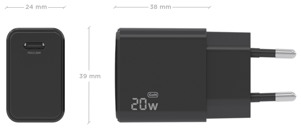 Aisens Cargador GaN USB-C PD3.0 1xUSB-C 20W, Negro