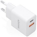 Aisens Cargador GaN 20W, 1xUSB-C PD3.0, 1xUSB-A QC3.0, Blanco