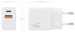 Aisens Cargador GaN 20W, 1xUSB-C PD3.0, 1xUSB-A QC3.0, Blanco