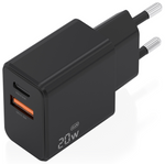Aisens Cargador GaN 20W, 1xUSB-C PD3.0, 1xUSB-A QC3.0, Negro