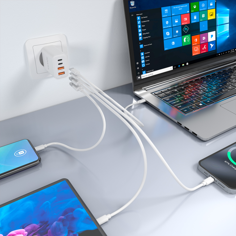 Aisens Cargador GaN 32W, 2xUSB-C PD3.0, 2xUSB-A, Blanco