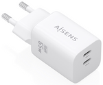 Aisens Cargador GaN 65W, 2xUSB-C PD3.0 QC4.0, Blanco