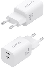 Aisens Cargador GaN 65W, 2xUSB-C PD3.0 QC4.0, Blanco